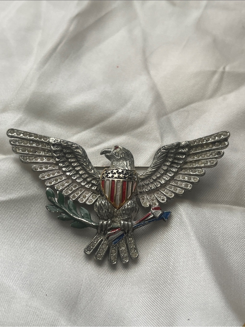 Sweetheart Patriotic Eagle Shield Brooch with Enamel Accents Military Jewelry